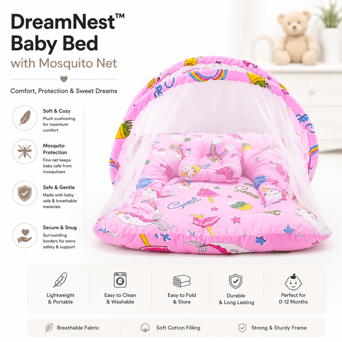 DreamNest™ Baby Bed with Mosquito Net