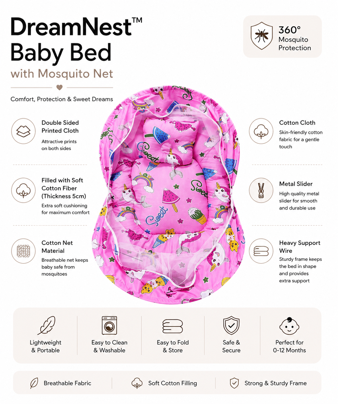 DreamNest™ Baby Bed with Mosquito Net