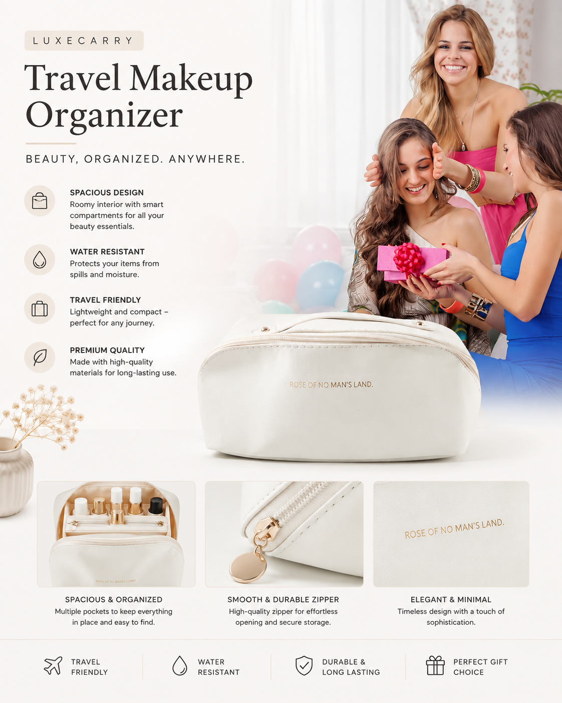 LuxeCarry Makeup Organizer - Waterproof Compact Makeup Organizer