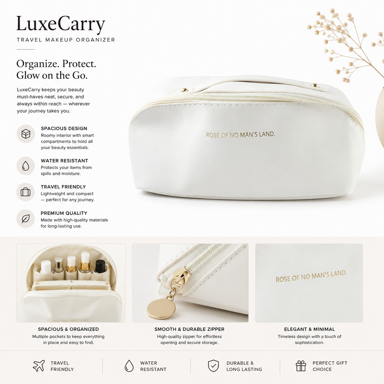 LuxeCarry Makeup Organizer - Waterproof Compact Makeup Organizer
