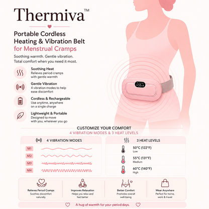 Thermiva™ - Portable Cordless Heating & Vibration Belt for Menstrual Cramps