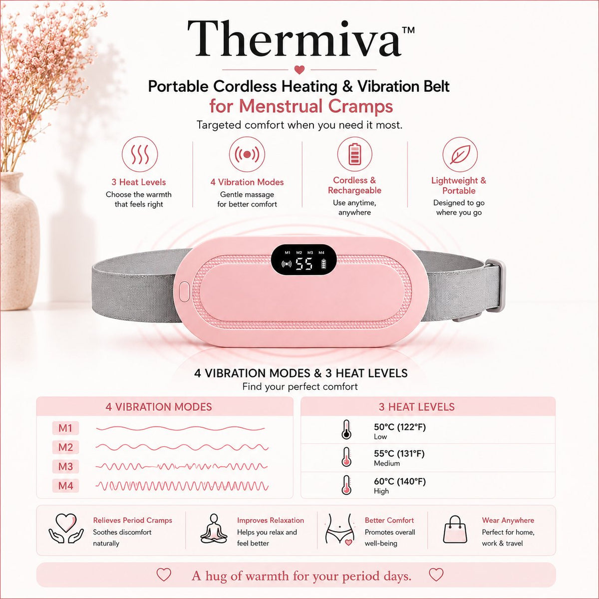 Thermiva portable period pain relief belt