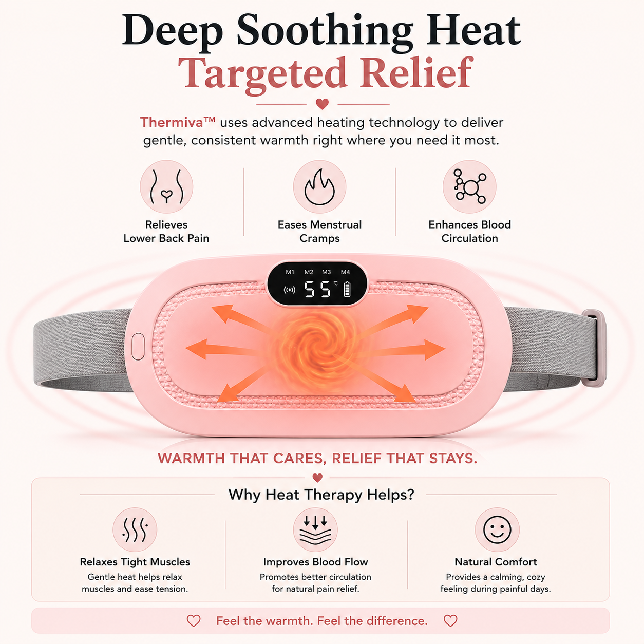 Thermiva™ - Portable Cordless Heating & Vibration Belt for Menstrual Cramps