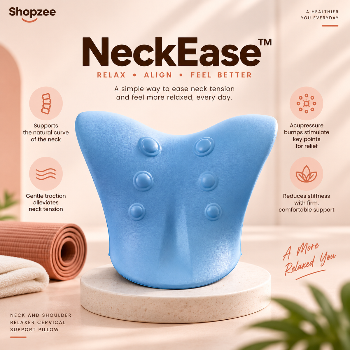 NeckEase™ Cervical Neck Relaxer — Ergonomic Pain Relief Pillow